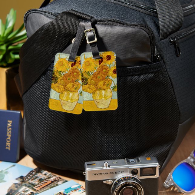 Vincent Van Gogh 12 Sunflowers Impressionist Luggage Tag (Front & Back)