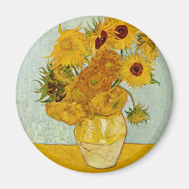 Vincent Van Gogh 12 Sunflowers Impressionist Magnet (Front)