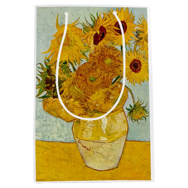 Vincent Van Gogh 12 Sunflowers Impressionist Medium Gift Bag (Front)