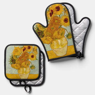 Vincent Van Gogh 12 Sunflowers Impressionist Oven Mitt & Pot Holder Set