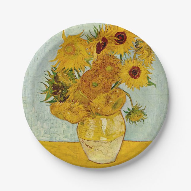 Vincent Van Gogh 12 Sunflowers Impressionist Paper Plates (Front)