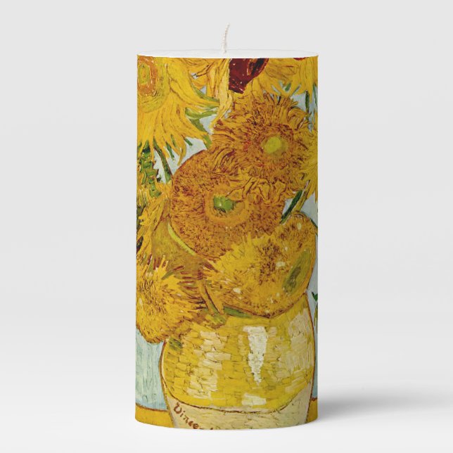 Vincent Van Gogh 12 Sunflowers Impressionist Pillar Candle (Front)