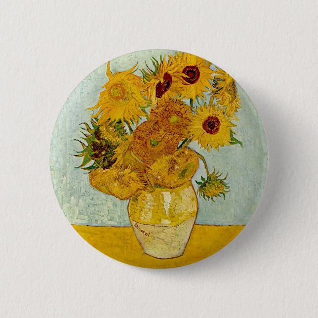 Vincent Van Gogh 12 Sunflowers Impressionist Pinback Button (Front)