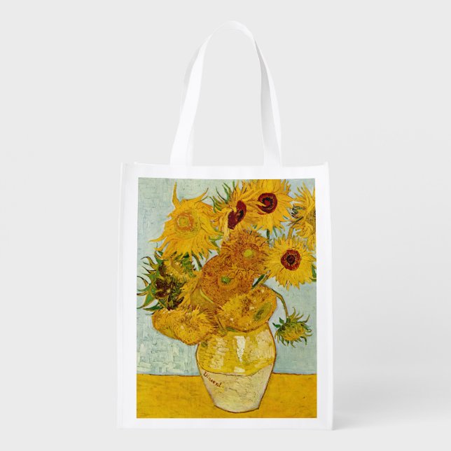 Vincent Van Gogh 12 Sunflowers Impressionist Reusable Grocery Bag (Back)