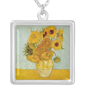 Vincent Van Gogh 12 Sunflowers Impressionist Silver Plated Necklace
