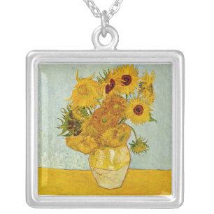 Vincent Van Gogh 12 Sunflowers Impressionist Silver Plated Necklace
