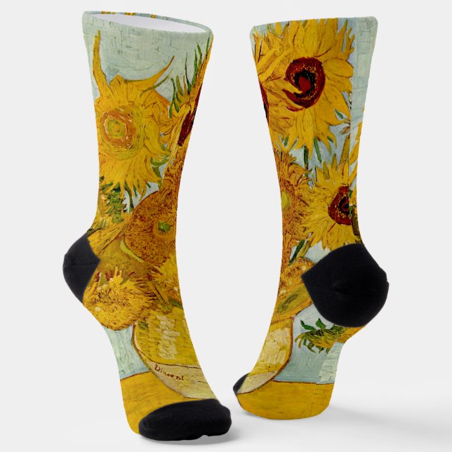 Vincent Van Gogh 12 Sunflowers Impressionist Socks (Angled)