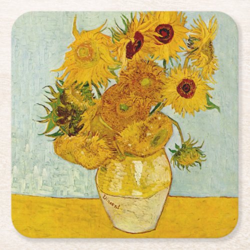 Vincent Van Gogh 12 Sunflowers Impressionist Square Paper Coaster