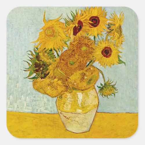 Vincent Van Gogh 12 Sunflowers Impressionist Square Sticker