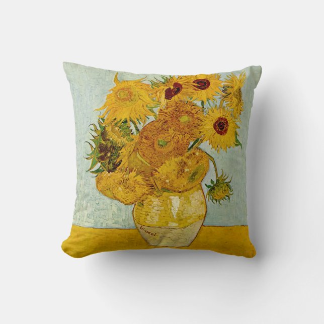 Vincent Van Gogh 12 Sunflowers Impressionist Throw Pillow (Front)