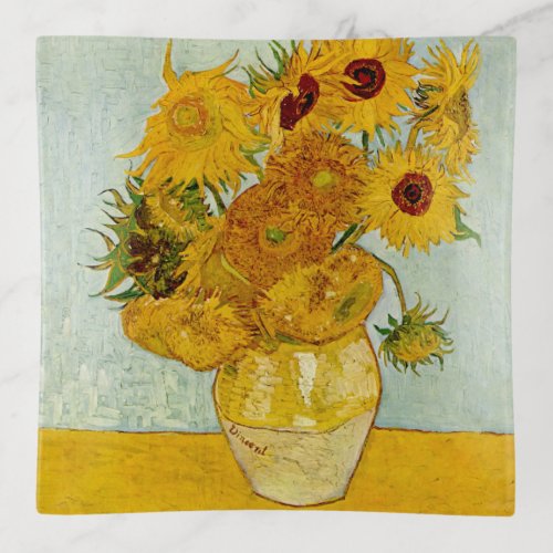 Vincent Van Gogh 12 Sunflowers Impressionist Trinket Tray