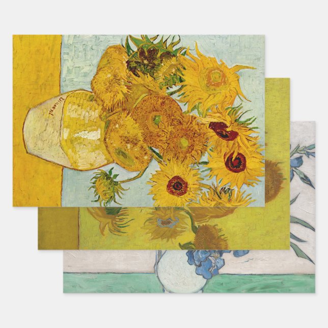Vincent Van Gogh 12 Sunflowers Impressionist Wrapping Paper Sheets (Set)