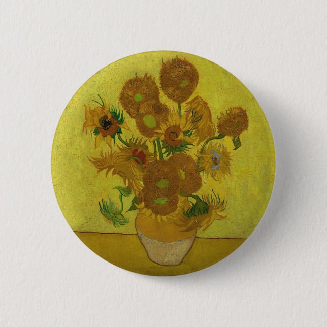 Vincent Van Gogh 15 Sunflowers Painting Button (Front)