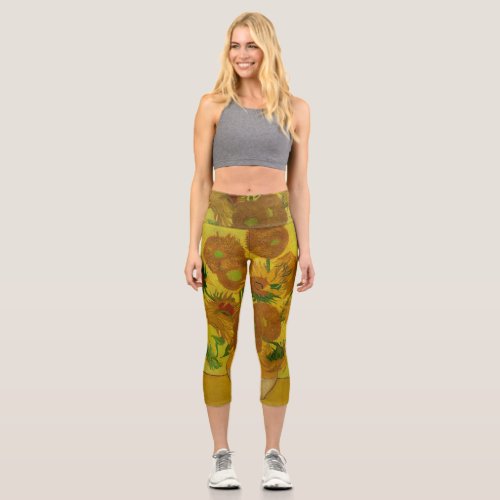 Vincent Van Gogh 15 Sunflowers Painting Capri Leggings