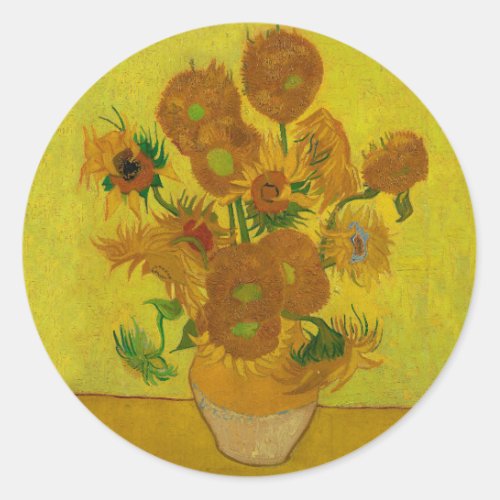 Vincent Van Gogh 15 Sunflowers Painting Classic Round Sticker