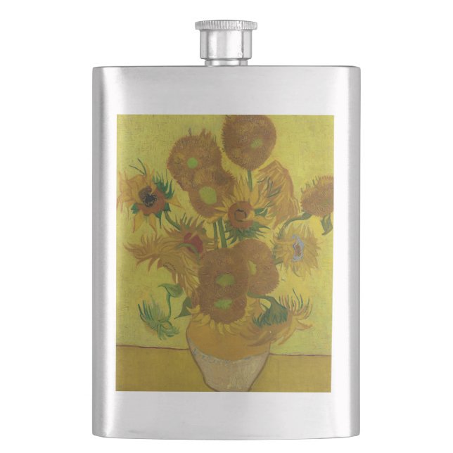 Vincent Van Gogh 15 Sunflowers Painting Flask (Front)