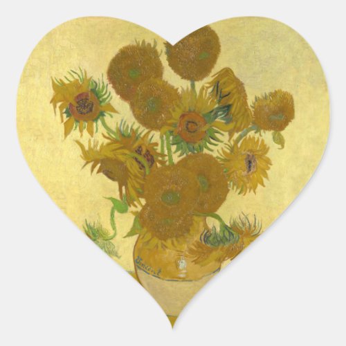 Vincent Van Gogh 15 Sunflowers Painting Heart Sticker