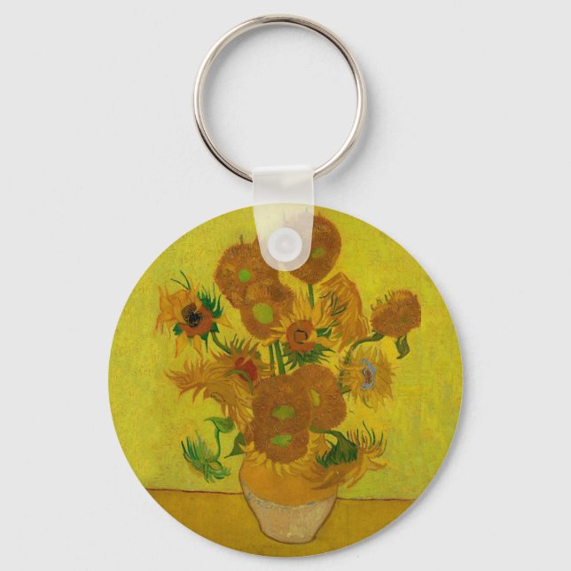Vincent Van Gogh 15 Sunflowers Painting Keychain (Front)