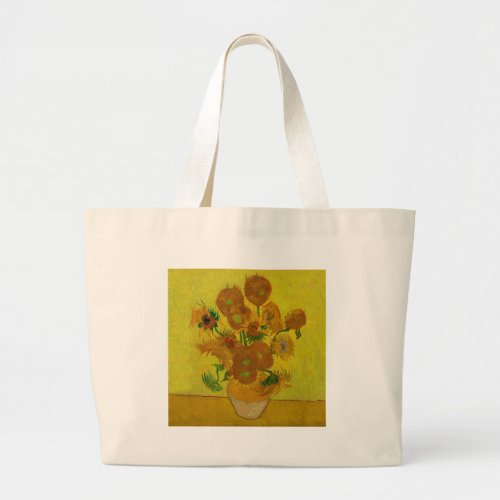 Vincent Van Gogh 15 Sunflowers Painting Large Tote Bag