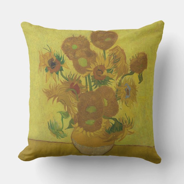 Vincent Van Gogh 15 Sunflowers Painting Outdoor Pillow (Front)