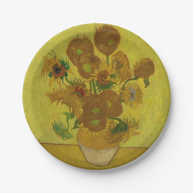 Vincent Van Gogh 15 Sunflowers Painting Paper Plates (Front)