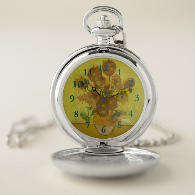 Vincent Van Gogh 15 Sunflowers Painting Pocket Watch (Inside)