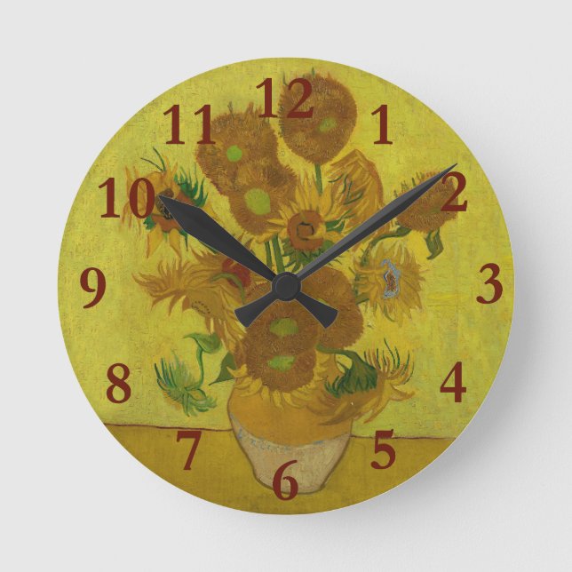 Vincent Van Gogh 15 Sunflowers Painting Round Clock (Front)
