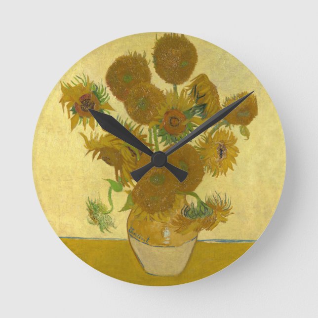 Vincent Van Gogh 15 Sunflowers Painting Round Clock (Front)