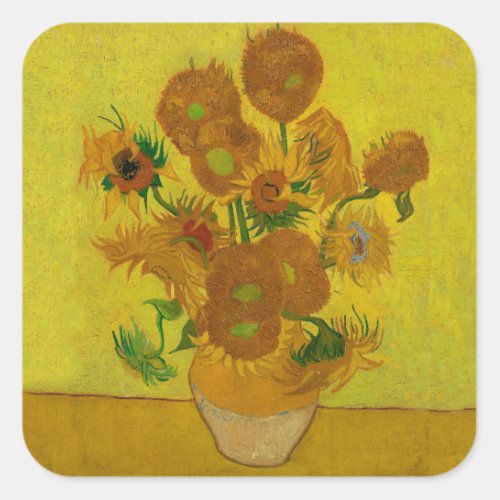 Vincent Van Gogh 15 Sunflowers Painting Square Sticker
