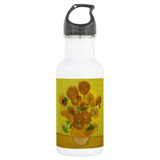 Vincent Van Gogh 15 Sunflowers Painting Stainless Steel Water Bottle (Front)