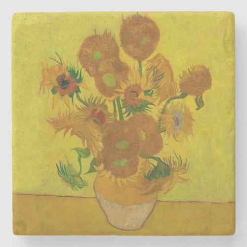 Vincent Van Gogh 15 Sunflowers Painting Stone Coaster