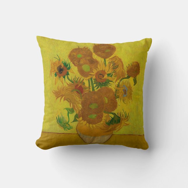 Vincent Van Gogh 15 Sunflowers Painting Throw Pillow (Front)