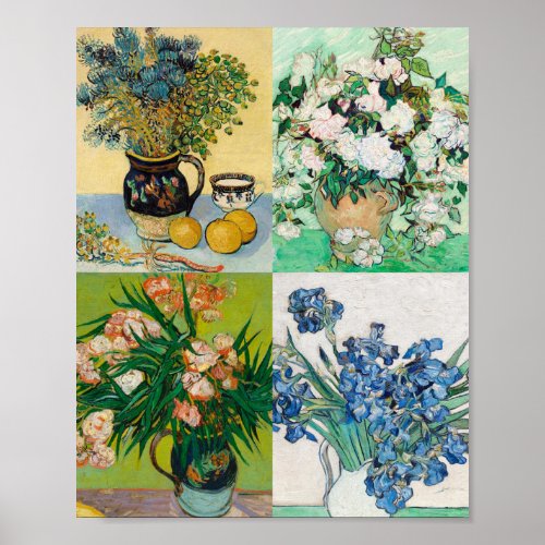 Vincent Van Gogh 1800s Flower Painting Collage  Poster