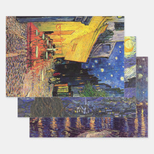 Vincent van Gogh 3 different Starry Night Scenes Wrapping Paper Sheets
