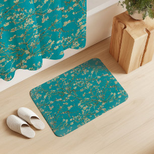 Vincent Van Gogh Almond Blossom on Teal Blue Bath Mat
