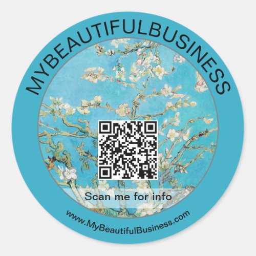 Vincent Van Gogh _ Almond Blossom QR Code Classic Round Sticker