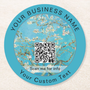 Vincent Van Gogh - Almond Blossom QR Code Round Paper Coaster