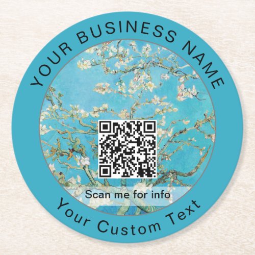 Vincent Van Gogh _ Almond Blossom QR Code Round Paper Coaster