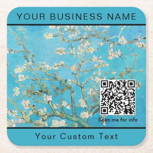 Vincent Van Gogh _ Almond Blossom QR Code Square Paper Coaster