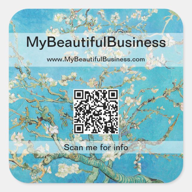 Vincent Van Gogh - Almond Blossom QR Code Square Sticker (Front)