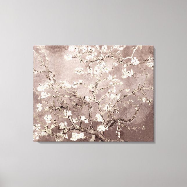 Vincent Van Gogh Almond Blossoms Beige Taupe Canvas Print (Front)