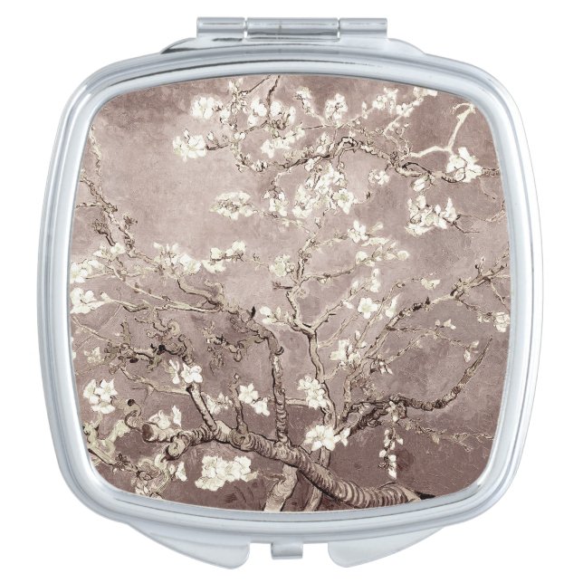 Vincent Van Gogh Almond Blossoms Beige Watch Compact Mirror (Front)