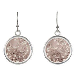 Vincent Van Gogh Almond Blossoms Beige Watch Earrings