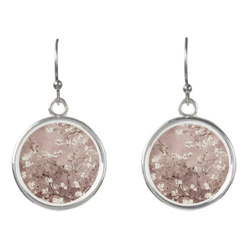 Vincent Van Gogh Almond Blossoms Beige Watch Earrings