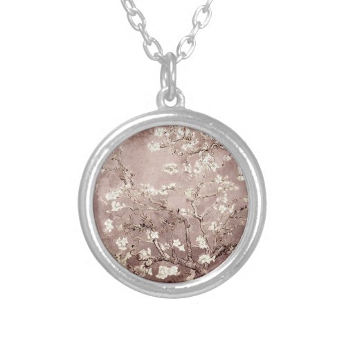 Vincent Van Gogh Almond Blossoms Beige Watch Silver Plated Necklace