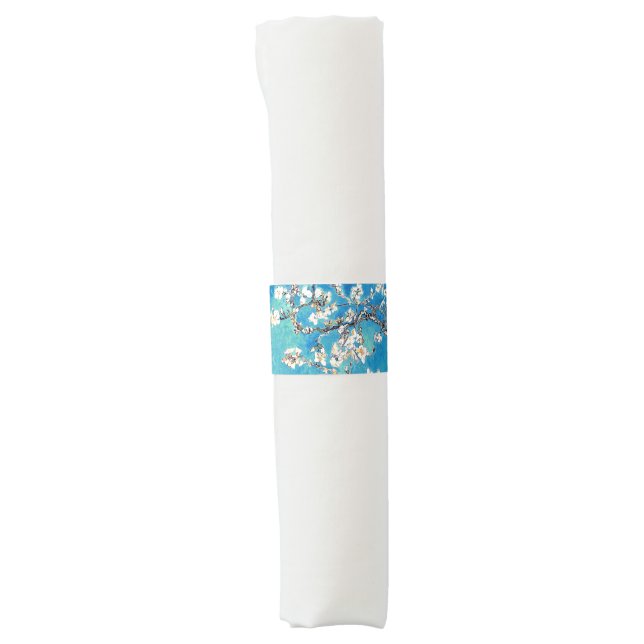 Vincent Van Gogh Almond Blossoms Bright Turquoise Napkin Bands (Front)