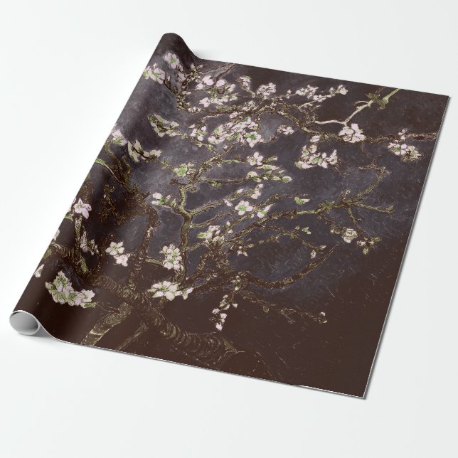 Vincent Van Gogh Almond Blossoms Chocolate Slate Wrapping Paper (Unrolled)