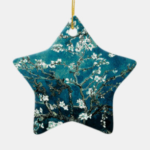 Vincent Van Gogh Almond Blossoms Dark Teal Ceramic Ornament