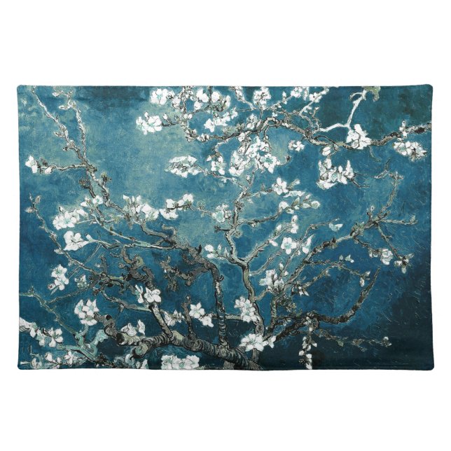 Vincent Van Gogh Almond Blossoms Dark Teal Cloth Placemat (Front)