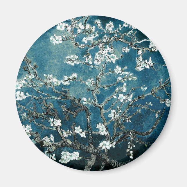 Vincent Van Gogh Almond Blossoms Dark Teal Magnet (Front)